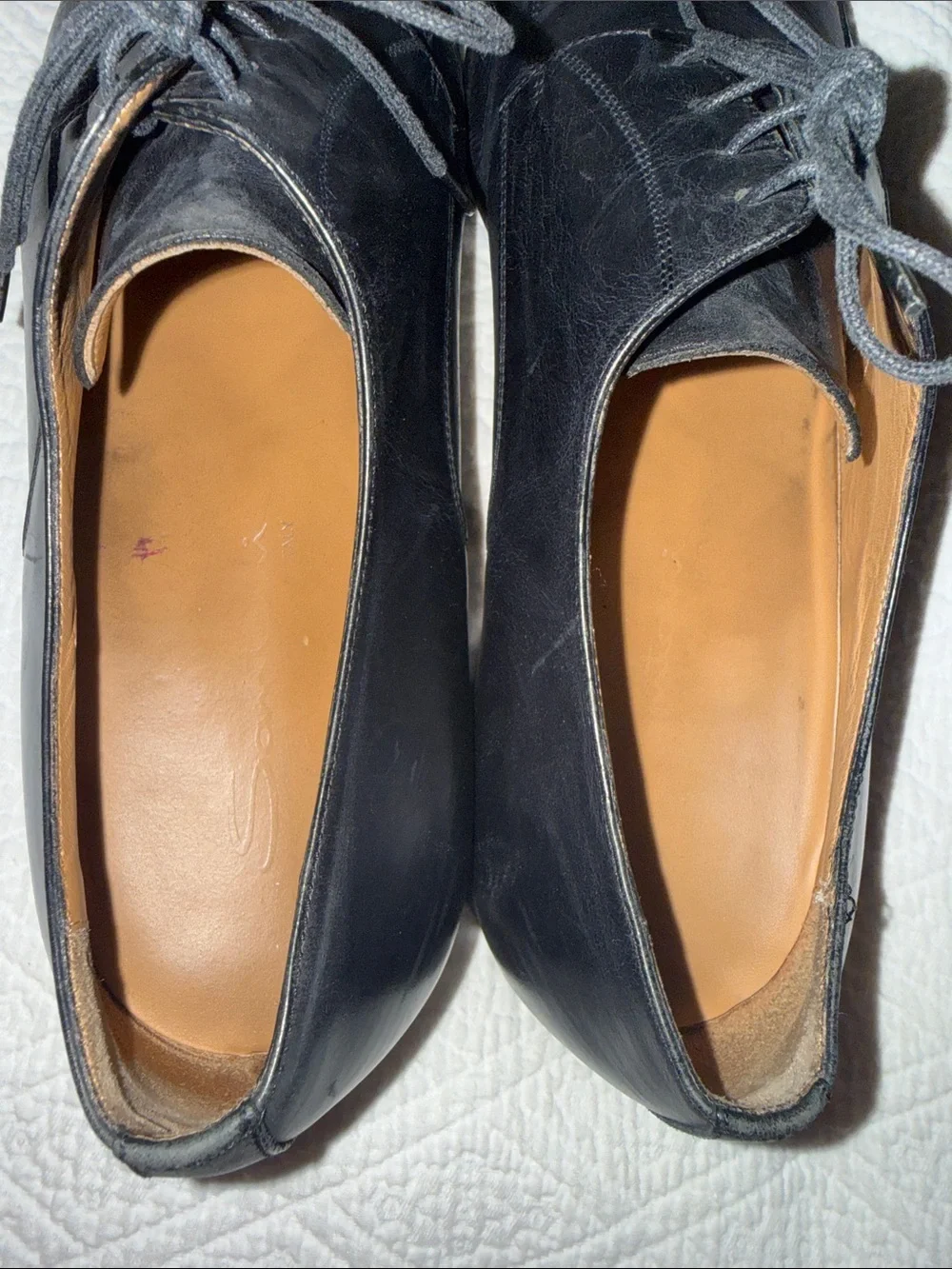 Men’s SANTONI Mens 10.5 Black Apron Toe Dress Derby Oxfords Italy